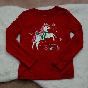 Red Long Sleeve Christmas Unicorn Shirt-Girls Size M (7)